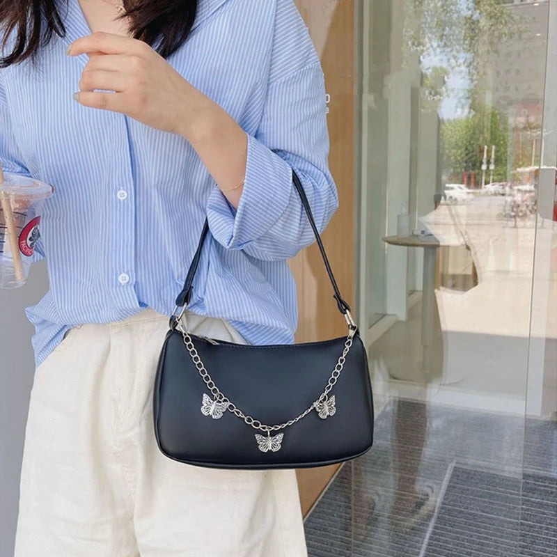 Women Butterfly Chain Shoulder Bag PU Leather All-matching Underarm Bag