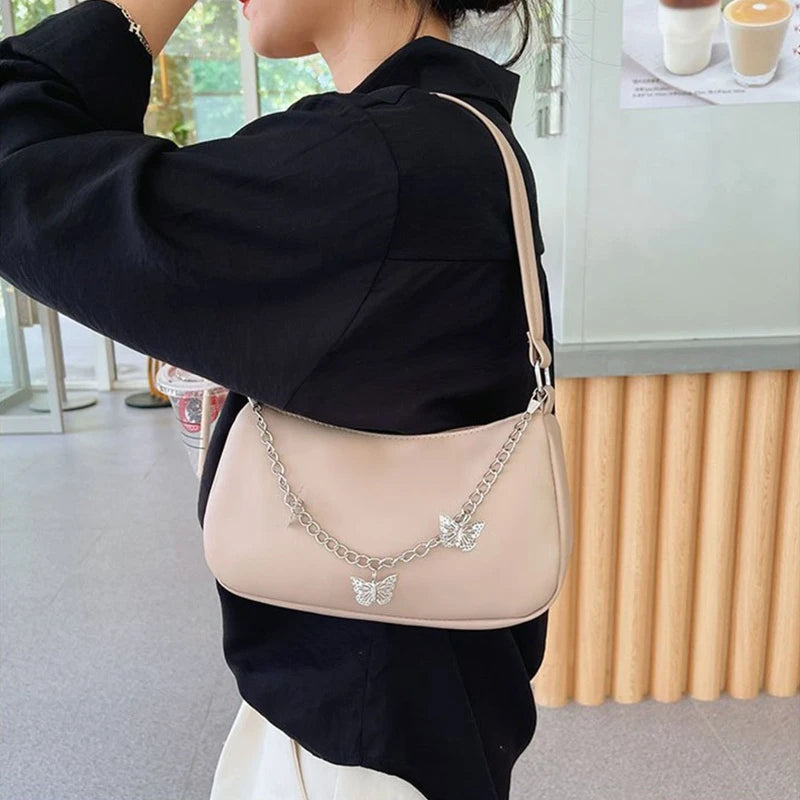 Women Butterfly Chain Shoulder Bag PU Leather All-matching Underarm Bag