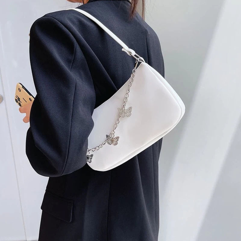 Women Butterfly Chain Shoulder Bag PU Leather All-matching Underarm Bag