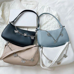 Women Butterfly Chain Shoulder Bag PU Leather All-matching Underarm Bag