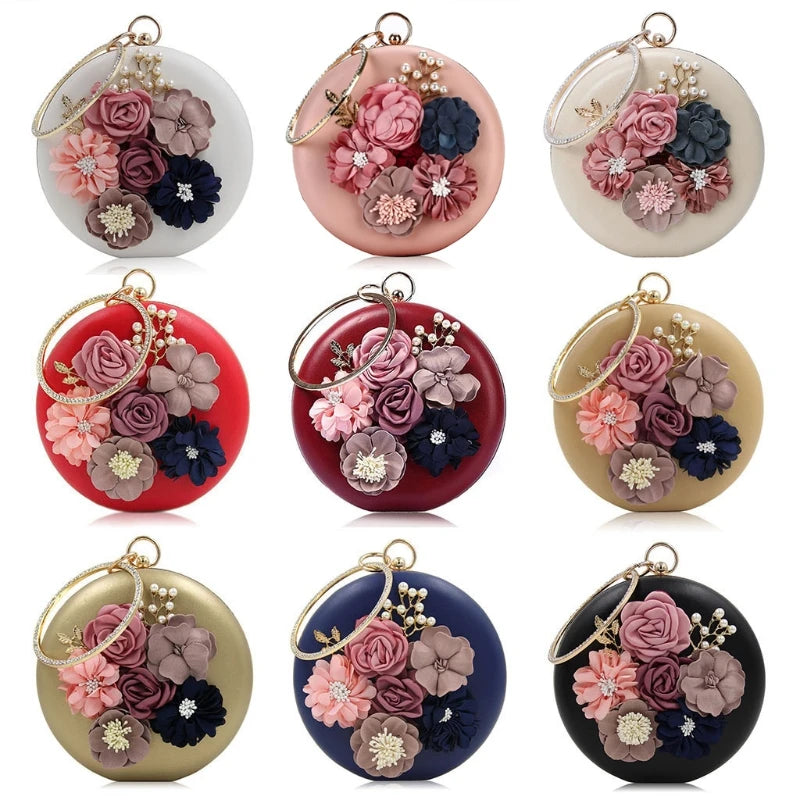 Round Flower Evening Bag Wedding Clutch Handbag