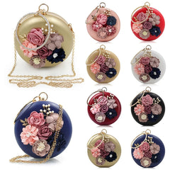 Round Flower Evening Bag Wedding Clutch Handbag