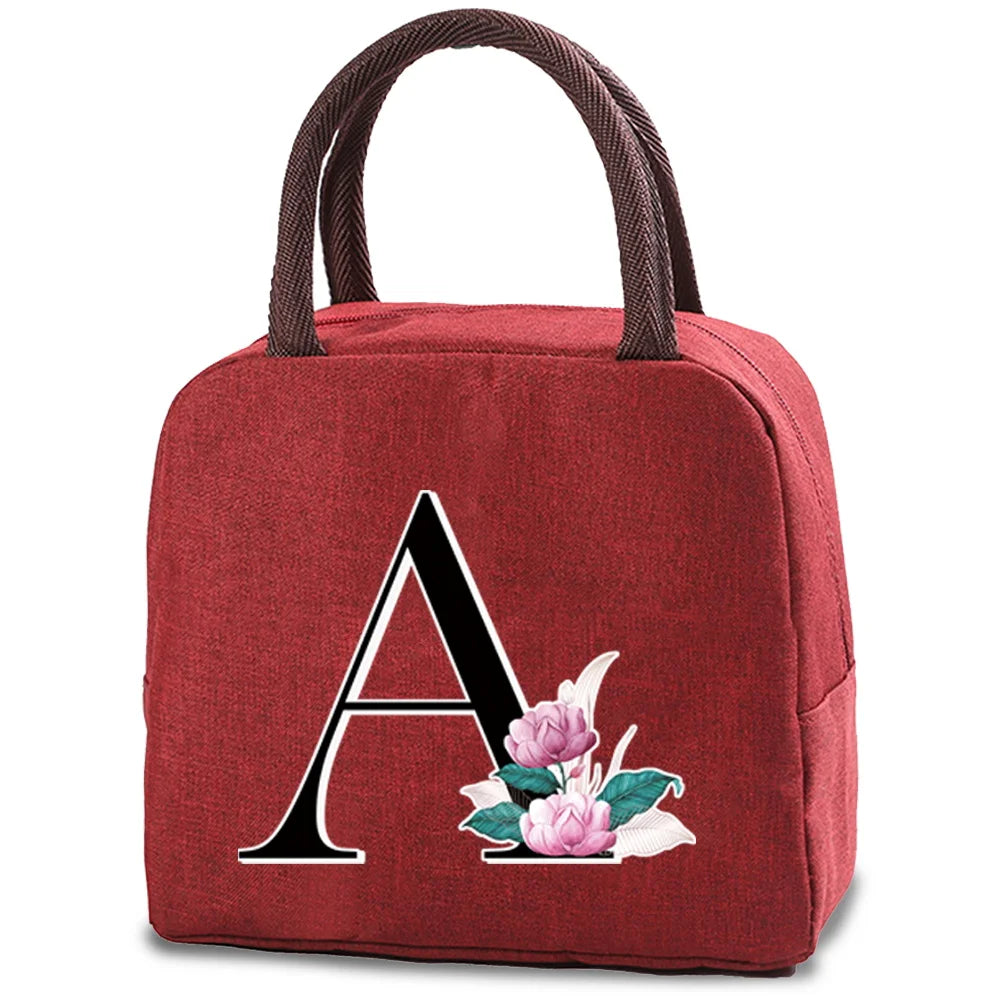 Child Food Cooler Insulated Lunch Bag Canvas Handbag Whitemarble Letter Series