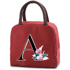 Child Food Cooler Insulated Lunch Bag Canvas Handbag Whitemarble Letter Series