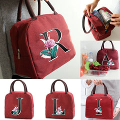 Child Food Cooler Insulated Lunch Bag Canvas Handbag Whitemarble Letter Series