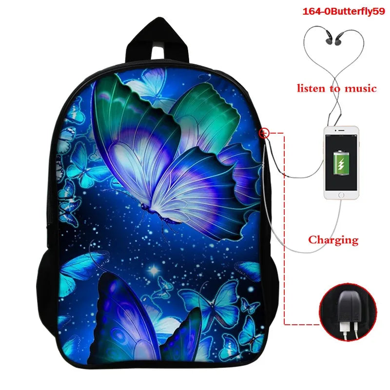 3D Butterfly Backpack High Capacity Girls School Bag