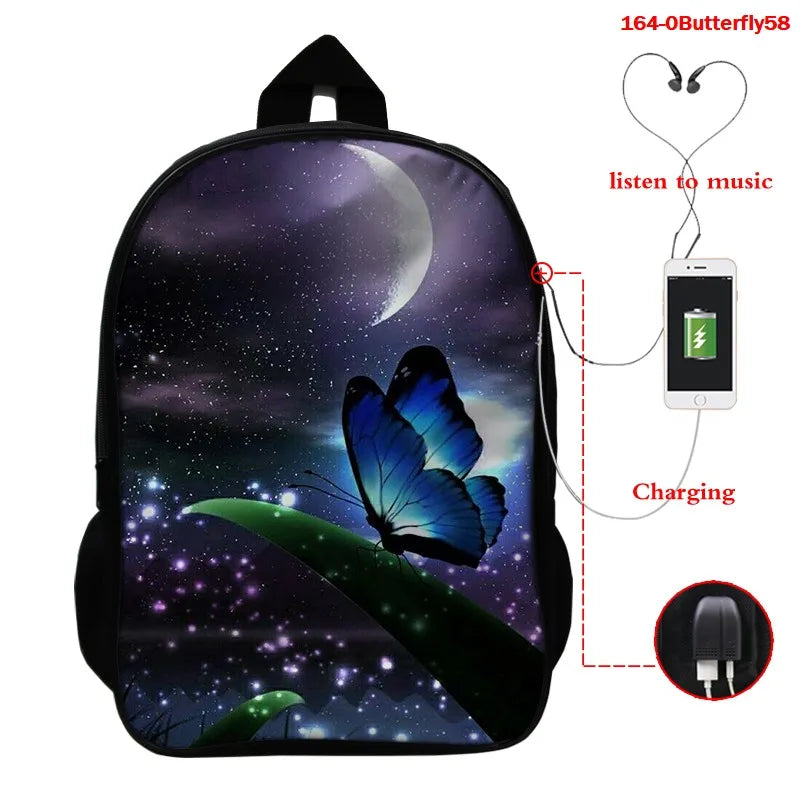 3D Butterfly Backpack High Capacity Girls School Bag