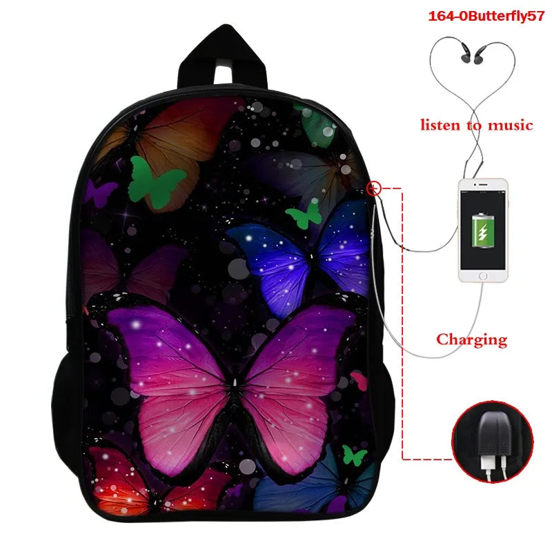 3D Butterfly Backpack High Capacity Girls School Bag