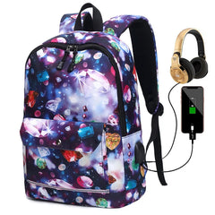 Reflective School Backpack USB Charging Waterproof Bag