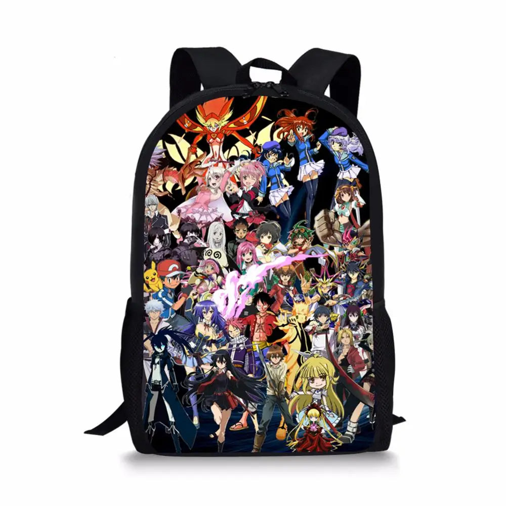 Kids 16-Inch Anime Party School Backpack One-Piece Pattern