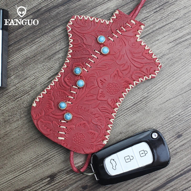 Leather Car Key Wallet Holder Soft Bag Key Case For Men