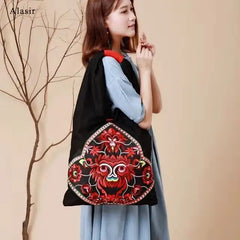 Chinese Style Messenger Bag Ethnic Embroidery Flower Canvas Women Shoulder Bag