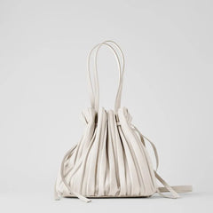 ChongJing PU Leather Shoulder Bag Pleated Stripe Bucket Bag Ladies Crossbody Bag
