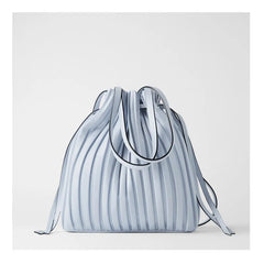 ChongJing PU Leather Shoulder Bag Pleated Stripe Bucket Bag Ladies Crossbody Bag