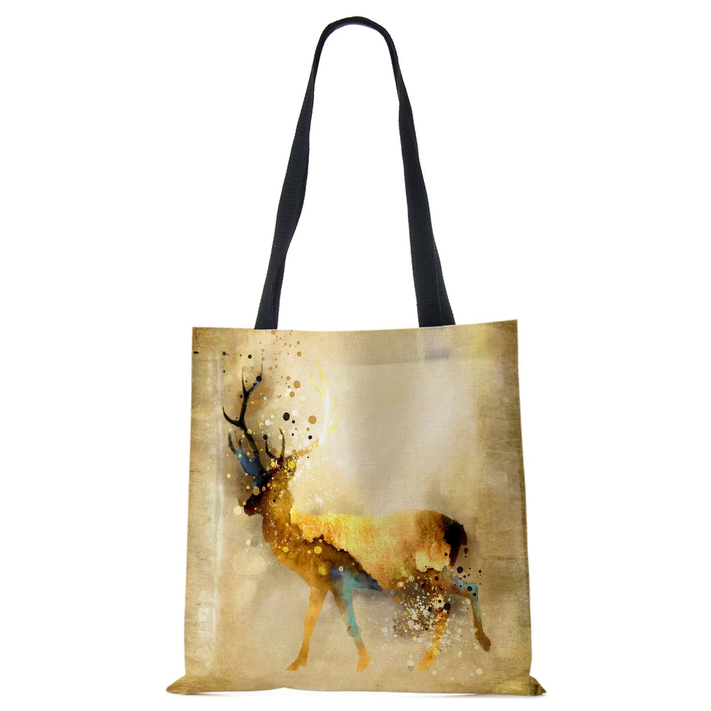 Christmas Deer Canvas Shoulder Bag Women Casual Shopper
