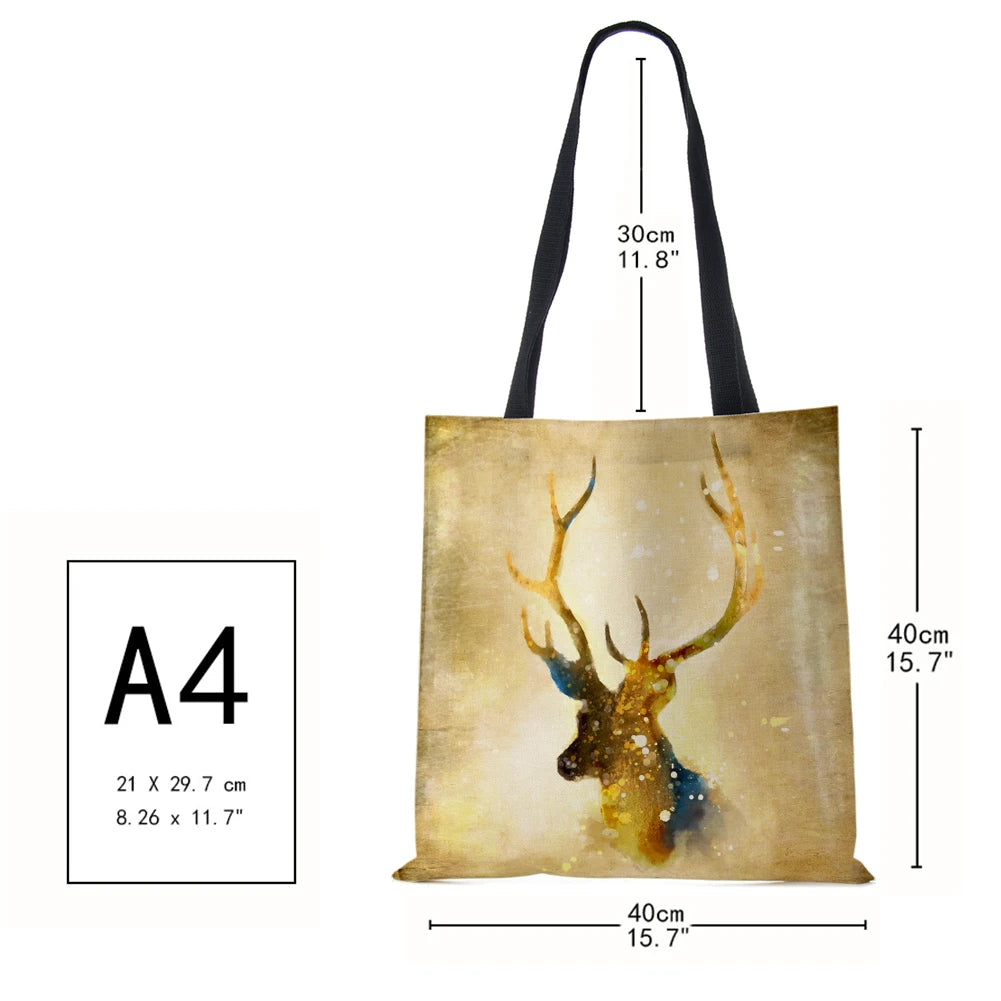 Christmas Deer Canvas Shoulder Bag Women Casual Shopper