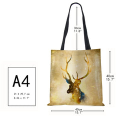 Christmas Deer Canvas Shoulder Bag Women Casual Shopper