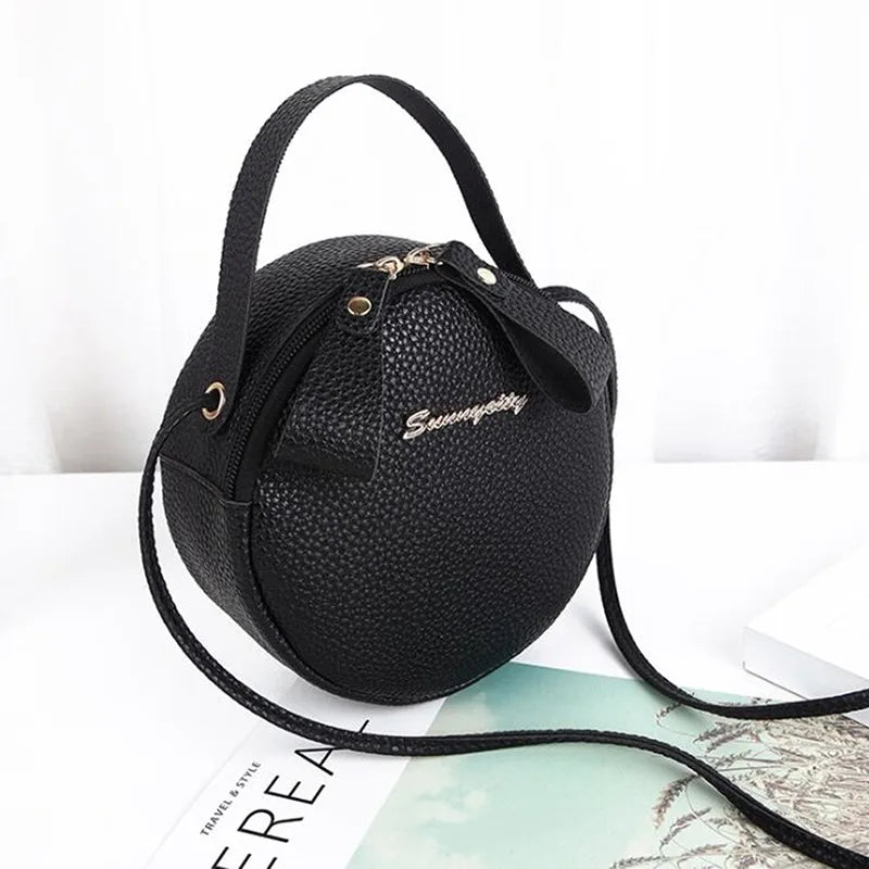 Circular Leather Women Shoulder Bag Crossbody Messenger Purse Round Handbag