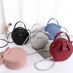 Circular Leather Women Shoulder Bag Crossbody Messenger Purse Round Handbag