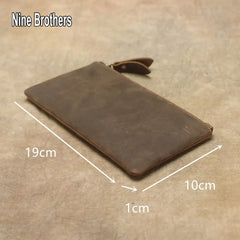 Classic Retro Crazy Horse Leather Men's Zipper Wallet Clutch Bag
