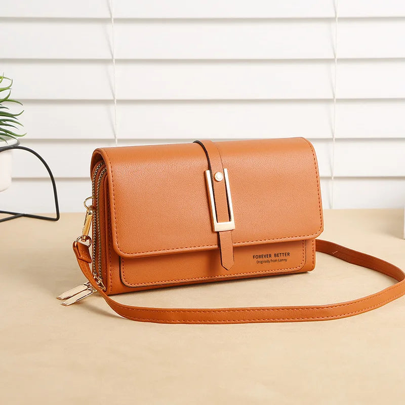 Vintage Ladies Flap Bag Crossbody Shoulder Long PU Leather Handbag