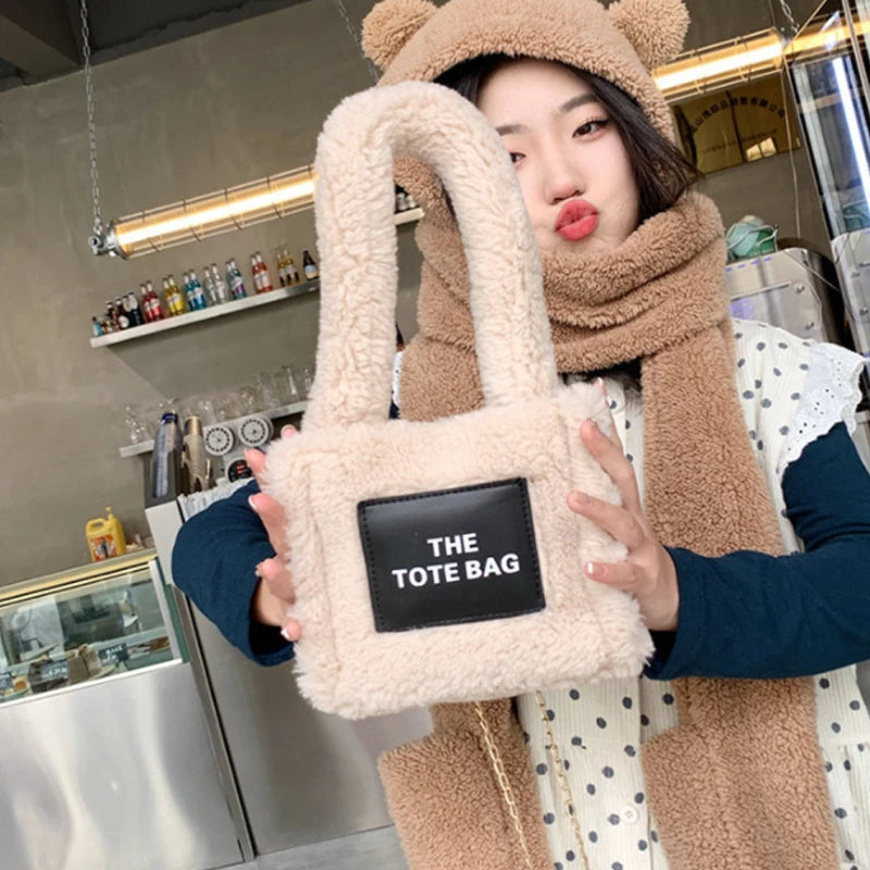 Classic Mini Tote Bag Faux Fur Shoulder Bag