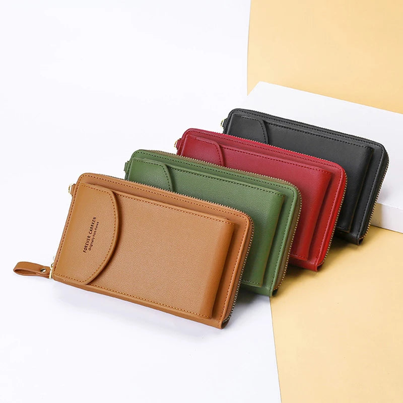 Solid Large Capacity Messenger Purse Leather Shoulder Wallet