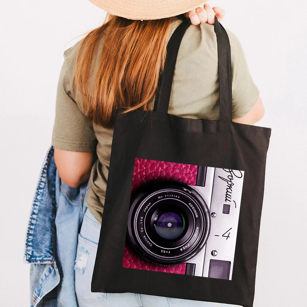 Classic Retro Camera Photographer Women Canvas Shoulder Handbag Tote
