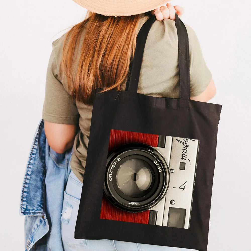Classic Retro Camera Photographer Women Canvas Shoulder Handbag Tote