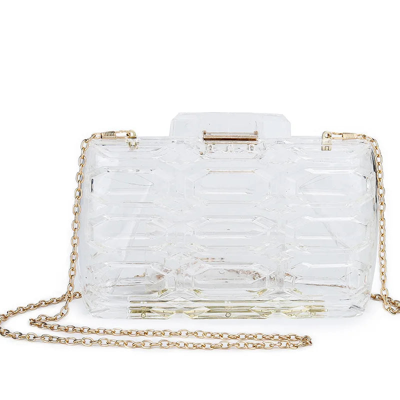 Clear Acrylic Box Party Clutch Geometric Pattern Evening Bag