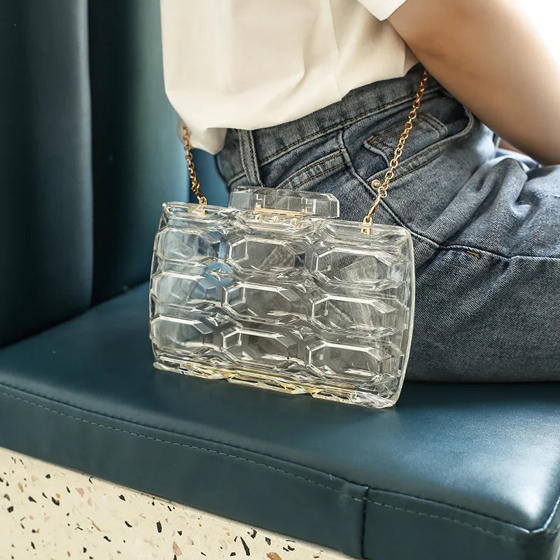 Clear Acrylic Box Party Clutch Geometric Pattern Evening Bag
