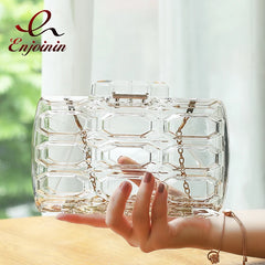 Clear Acrylic Box Party Clutch Geometric Pattern Evening Bag