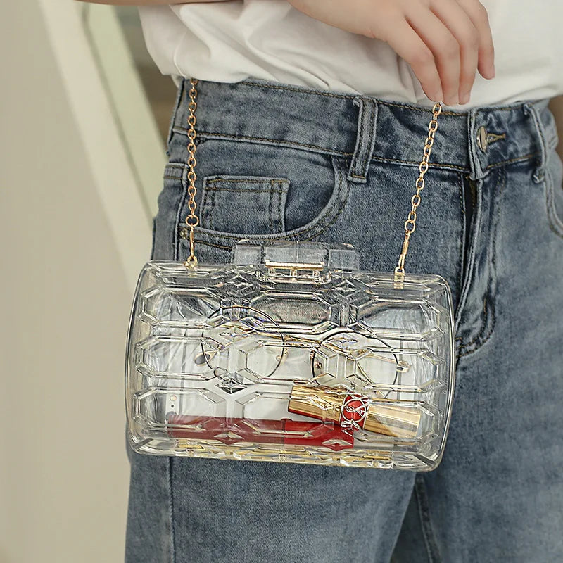 Clear Acrylic Box Party Clutch Geometric Pattern Evening Bag