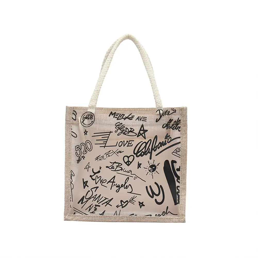 Clear Graffiti Handbag PVC Transparent Bags Women Shoulder Travel Beach Storage