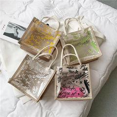 Clear Graffiti Handbag PVC Transparent Bags Women Shoulder Travel Beach Storage