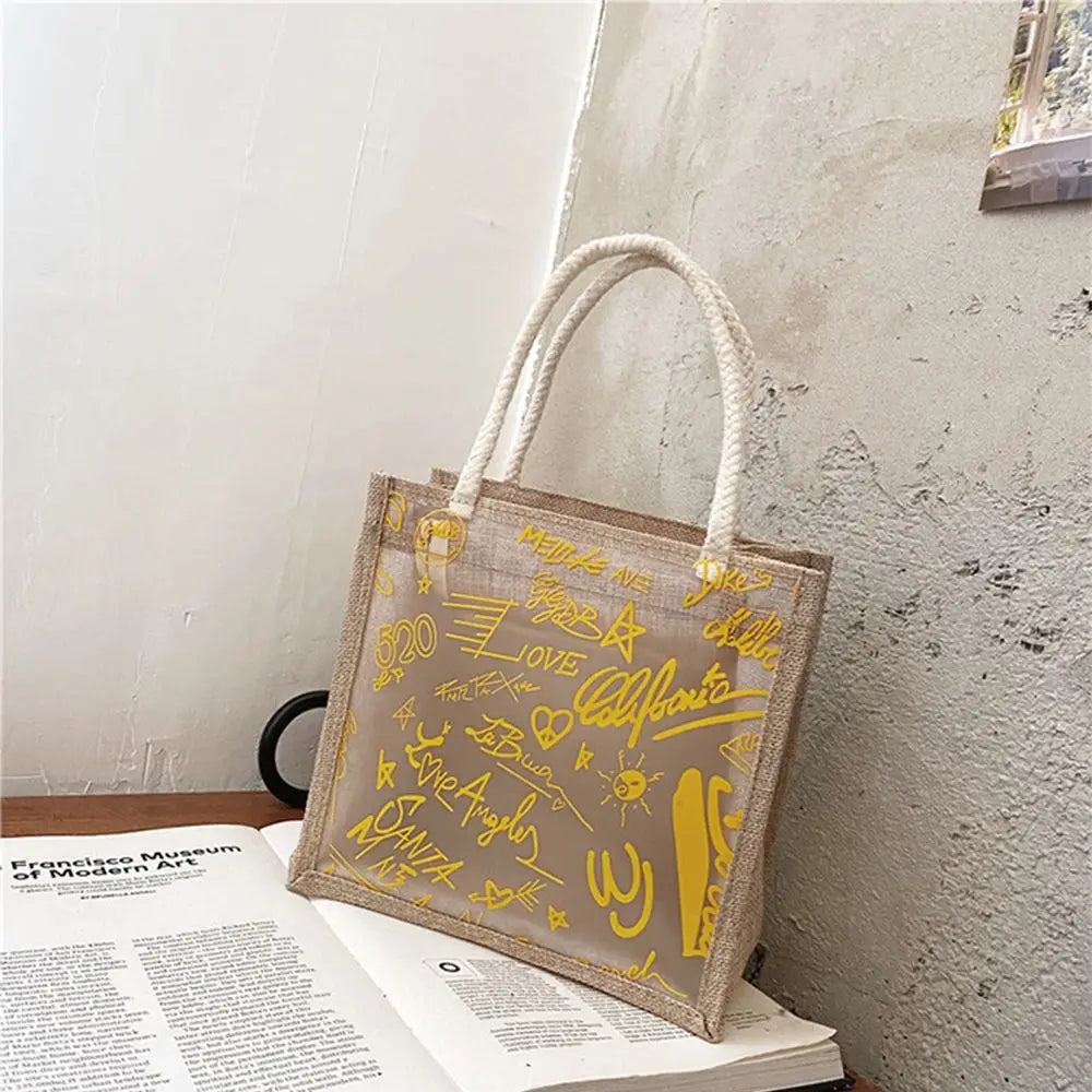 Clear Graffiti Handbag PVC Transparent Bags Women Shoulder Travel Beach Storage