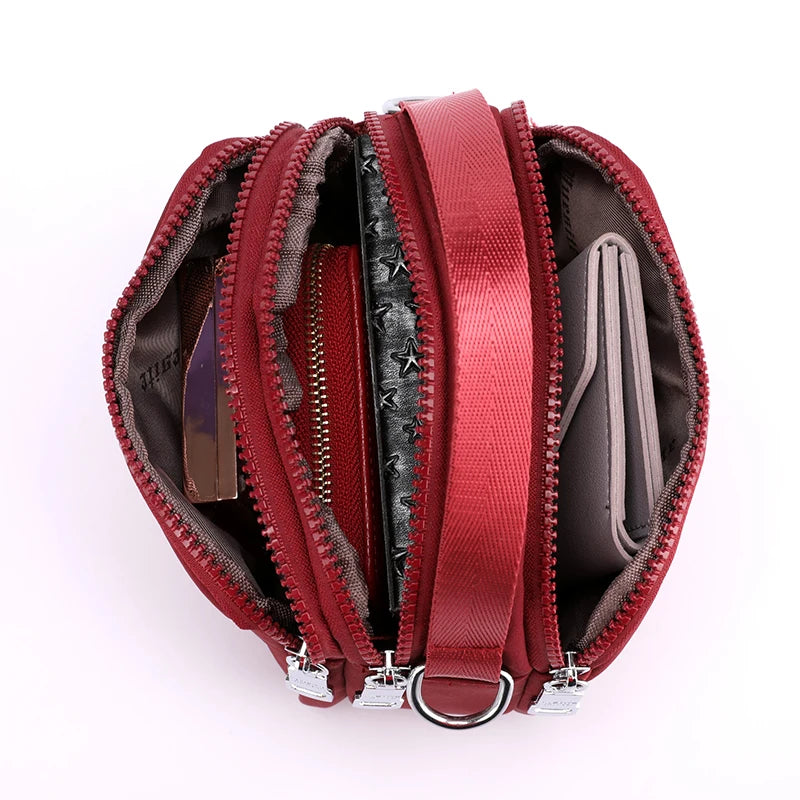 Waterproof Nylon Crossbody Bag Multi-layer Zipper Bag