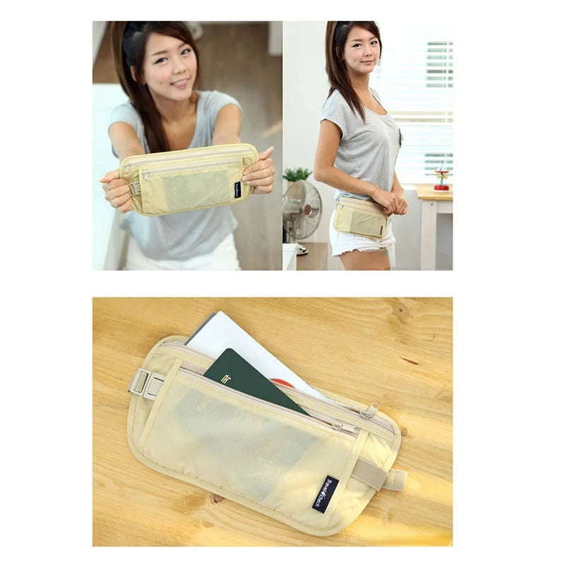 Cloth Travel Pouch Hidden Wallet Passport Money Waist Belt Bag