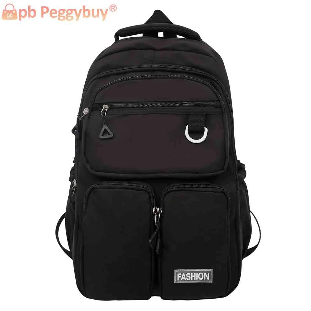 College Student Rucksack Solid Harajuku Bookbag Large Capacity Waterproof Nylon