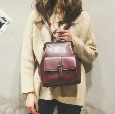 College Wind Retro Women Backpacks PU Leather Shoulder Bags School Travel Rucksa