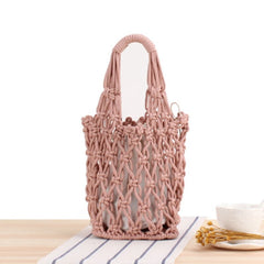 College Retro Thick Cotton Woven Bag Portable Net Bag Beach Travel Bag