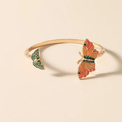 Enamel Butterfly Adjustable Bangle Charm Bracelet Vintage Jewelry