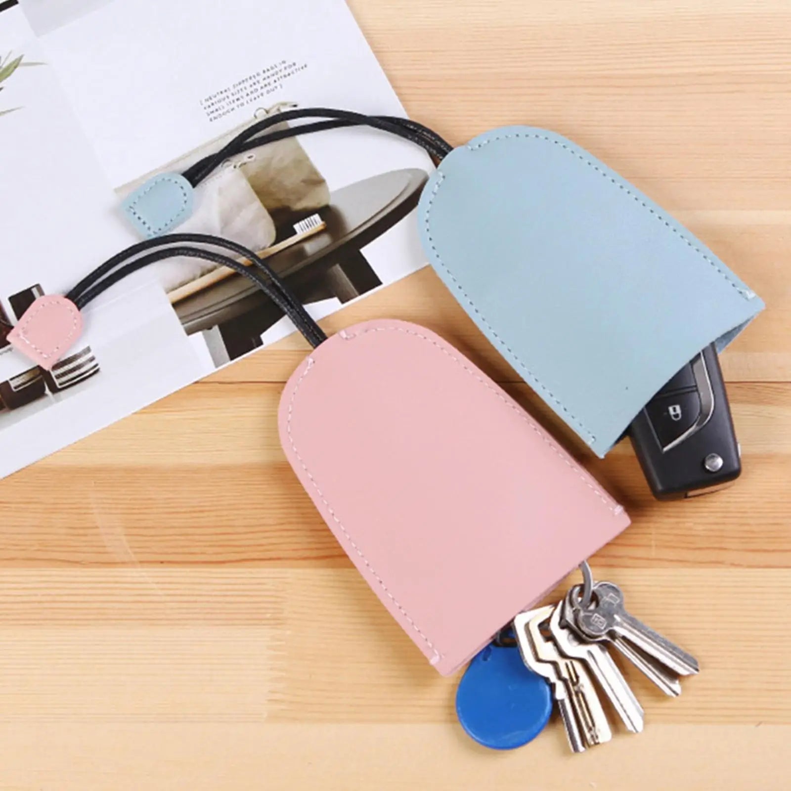 PU Leather Key Case Organizer Car Key Holder Keychain Pouch Unisex