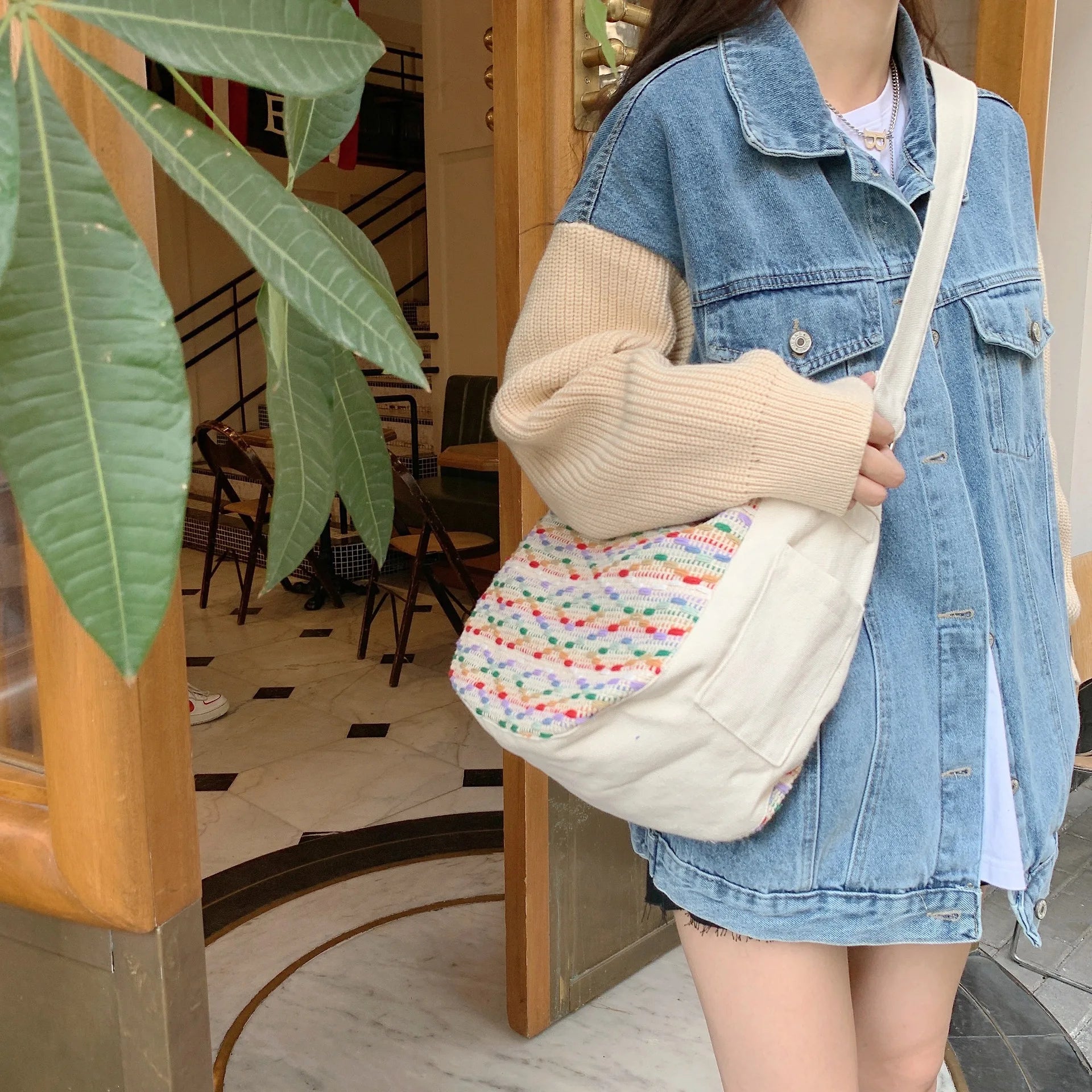 Colorful Women Shoulder Bag Soft Plush Handle Female Tote Shopping Bags