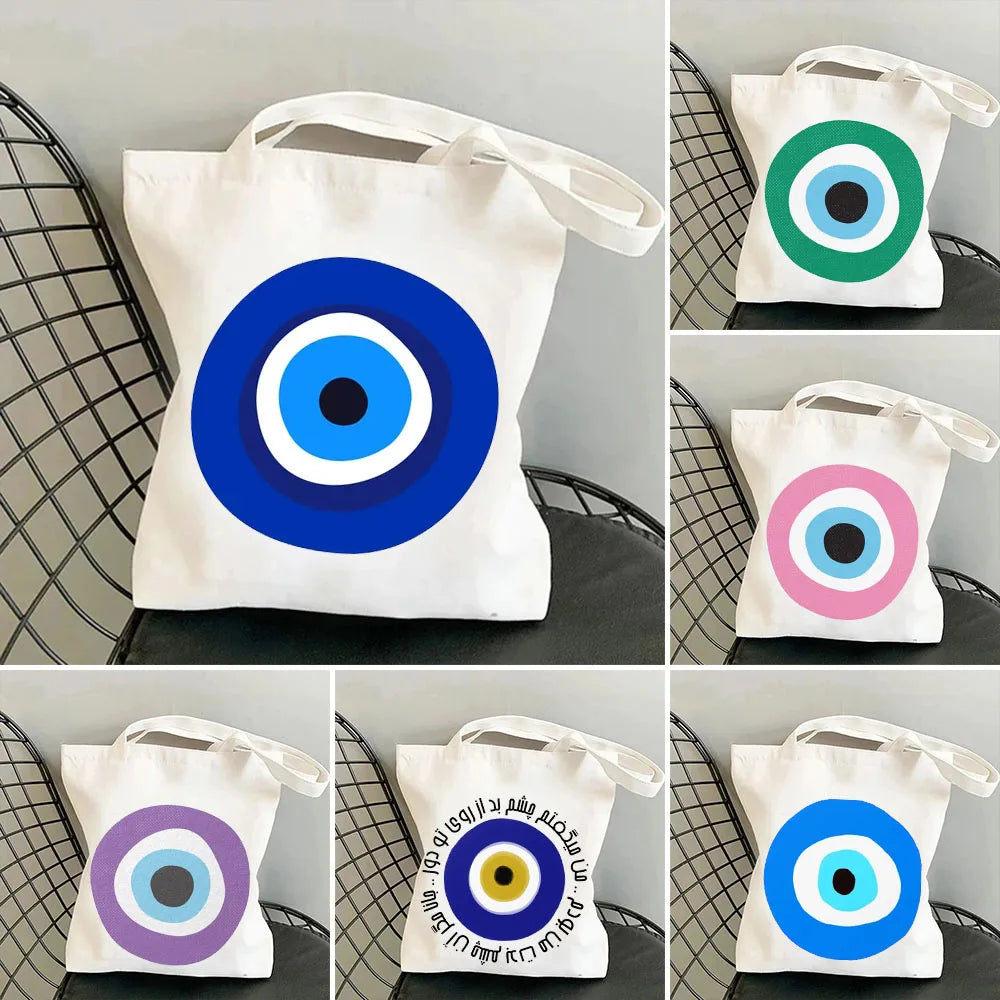 Colorful Evil Eye Psychedelic Women Canvas Shoulder Handbag
