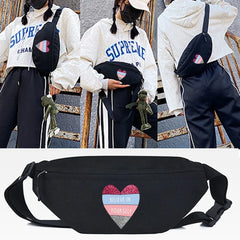 Colorful Hearts Print Waist Bags Women Zipper Pocket Chest Pack Handbag