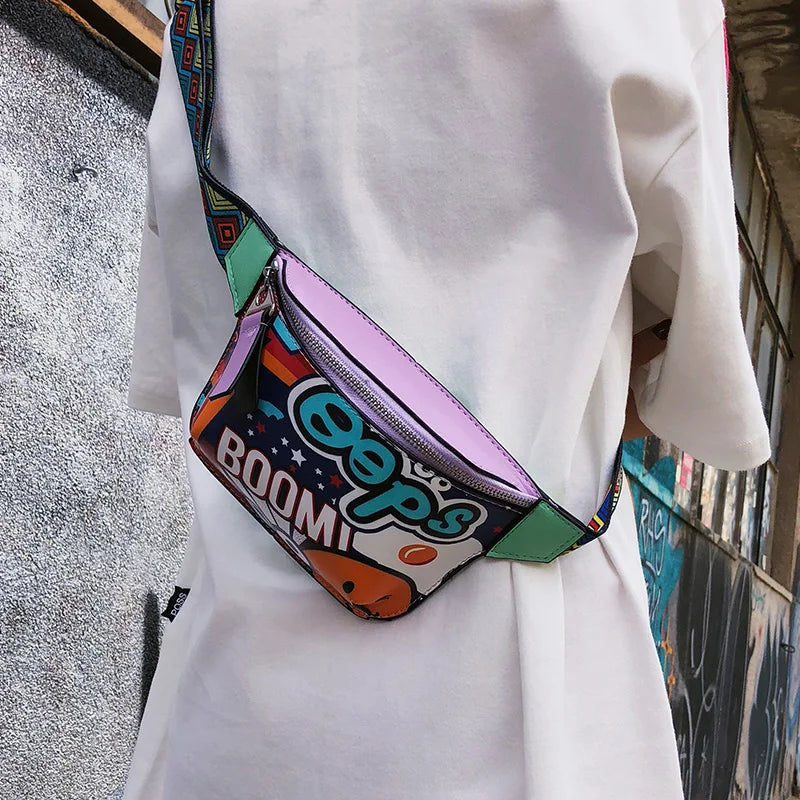 Colorful Women Waist Bag Fanny Pack Belt Bags Graffiti Chest Handbag Hip Purse