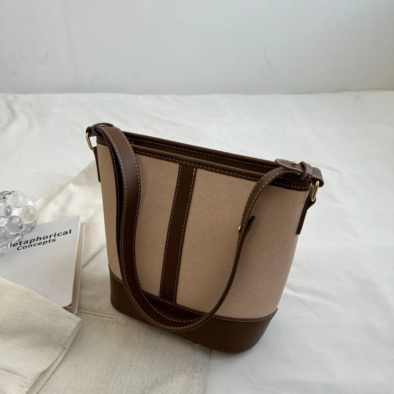 Contrast Bucket Bag Woman Handbag Purse Female Shoulder Bag Big Capacity