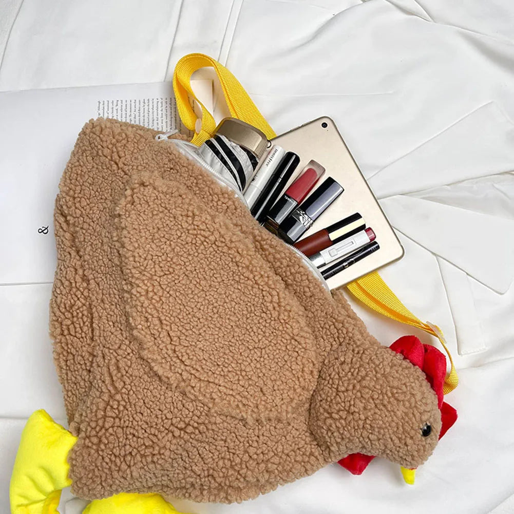 Hen Shape Faux Fur Crossbody Bag Soft Plush Messenger Purse
