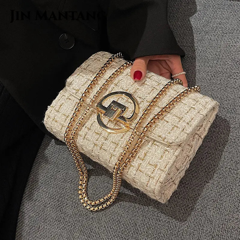Winter Woolen Shoulder Bag with Chain Strap